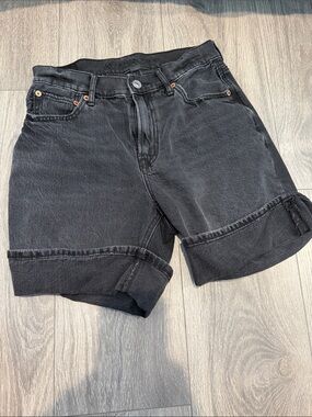 American Eagle Black Wash Cuffed Jean Shorts 0